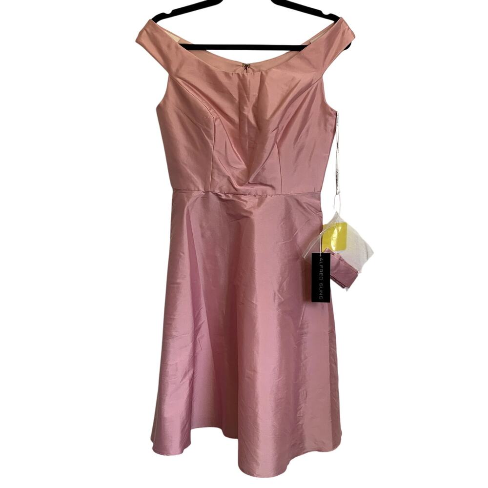 NWT Alfred Sung Off the Shoulder Cocktail Dress in Twirl‎ Pink